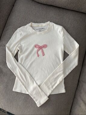 Aeropostale Cream Long-Sleeve Top with Pink Bow Accent